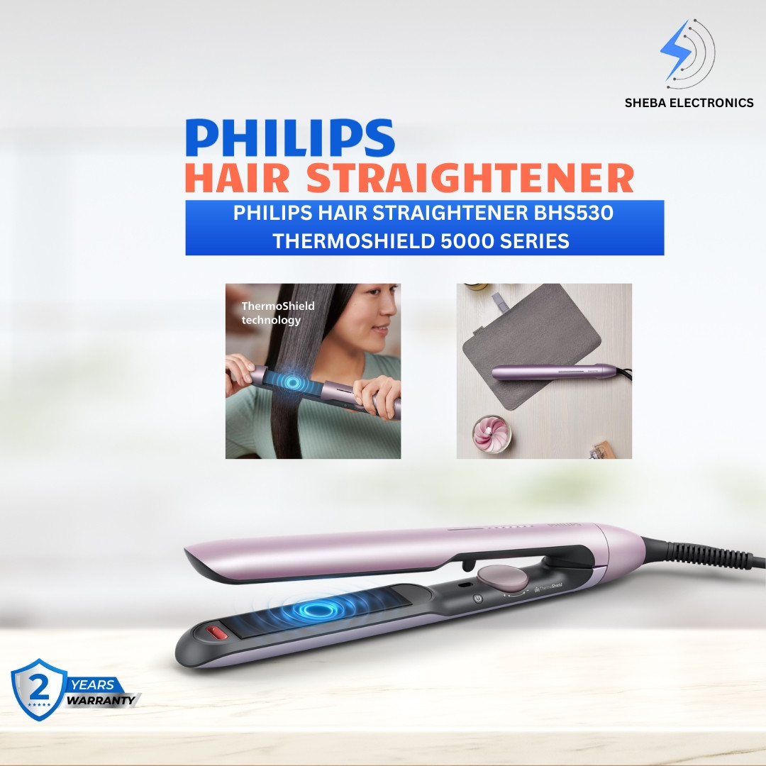 Philips Hair Straightener BHS530 ThermoShield 5000 Series – Ionic Care, Argan Oil Ceramic Plates, Light Pink