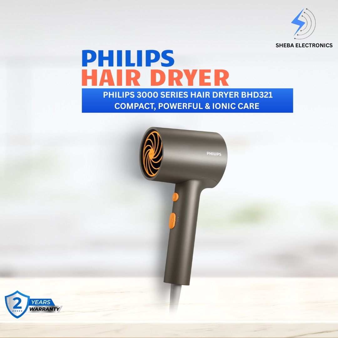 Philips 3000 Series Hair Dryer BHD321 – Compact, Powerful & Ionic Care