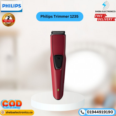 Philips Battery Powered BT1235/15 Skin-friendly Beard trimmer for Men Dura Power Technology, Cordless Rechargeable with USB Charging, Charging indicator, Travel lock